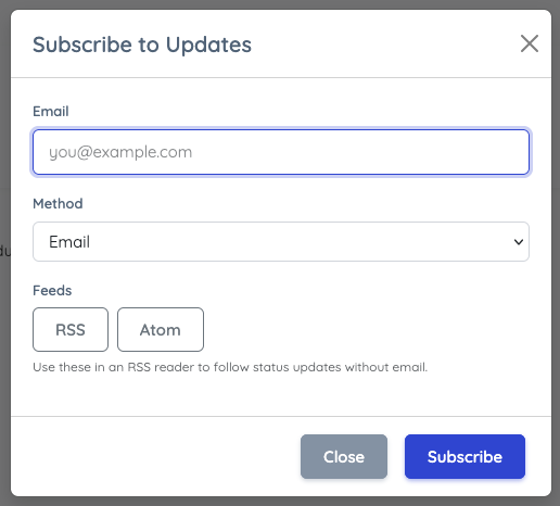 Status Page Subscription Dialog
